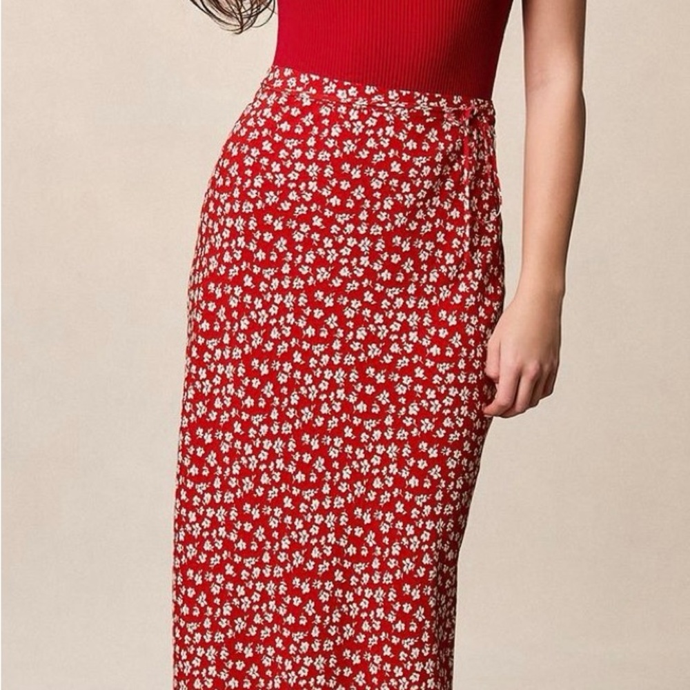 Rouje Paris Red Wrap Midi Pencil Skirt, beautiful and feminine, never worn